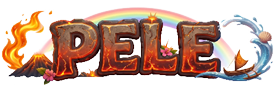 The image features three stylized titles with thematic decorations including fire and water around “PELE," a rustic hut and mortar and pestle around "BABAYAGA," and floral vines around "Kamadeva." Description generated by AI