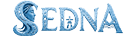 The word “SEDNA" is stylized with the letter S featuring a profile of a person with long hair, the letter D containing an Inuit inukshuk figure, and the letter A incorporating wave patterns. Description generated by AI