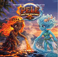 Two animated characters with fiery and watery hair respectively are kneeling and touching molten lava and water in a volcanic landscape with a sunset sky, promoting “Pele and the Volcano" from the Once Upon a Time in the World Collection. Description generated by AI