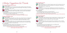 Two pages of a book titled “Activity Suggestions for Parents" featuring sections on school policies, the role of the parent, and the effects of media on children with questions and discussion prompts. Description generated by AI