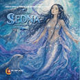 A person with long flowing hair and intricate jewelry stands underwater surrounded by sea creatures, wearing a shimmering scale-like outfit with translucent fabric, in a detailed fantasy art style titled “Sedna Mother of the Sea." Description generated by AI