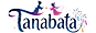 The word “Tanabata" is stylized with a flowing ribbon, stars, two figures in traditional clothing, and a bamboo branch with hanging colorful paper strips. Description generated by AI
