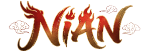 The word “Nian" is displayed in large, stylized gold and red letters with decorative cloud motifs on either side. Description generated by AI