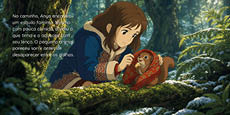 A person wearing a blue jacket with a fur-lined hood and patterned sleeves is crouched down in a snowy forest, gently interacting with a small animal wrapped in a red and orange patterned cloth. Description generated by AI