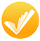 A white stylized open book with multiple pages fanning out is centered on a circular gradient background transitioning from yellow at the top to orange at the bottom. Description generated by AI